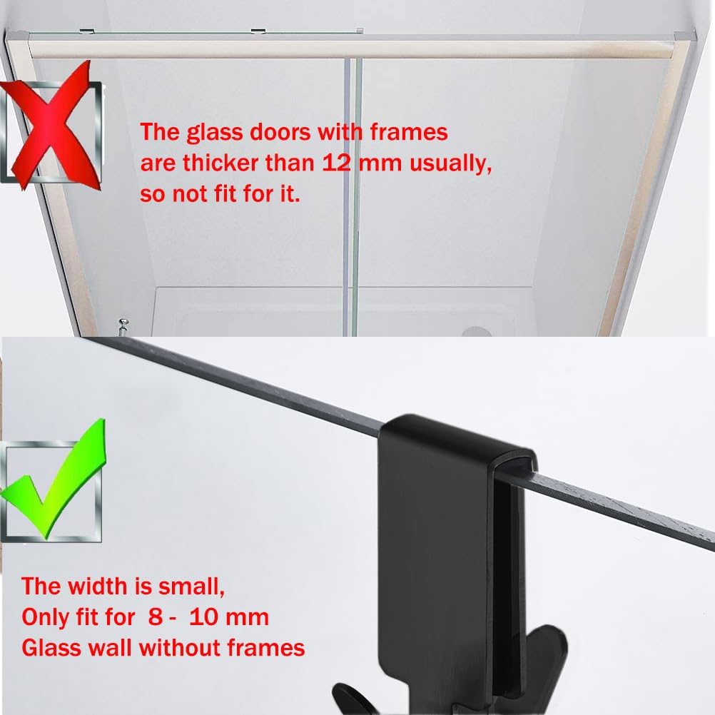 Double Hooks for Glass Shower Door, Towel Hooks Over The Bathroom Glass Wall 0.31-0.39in, Stainless Steel, Black 4 Pack