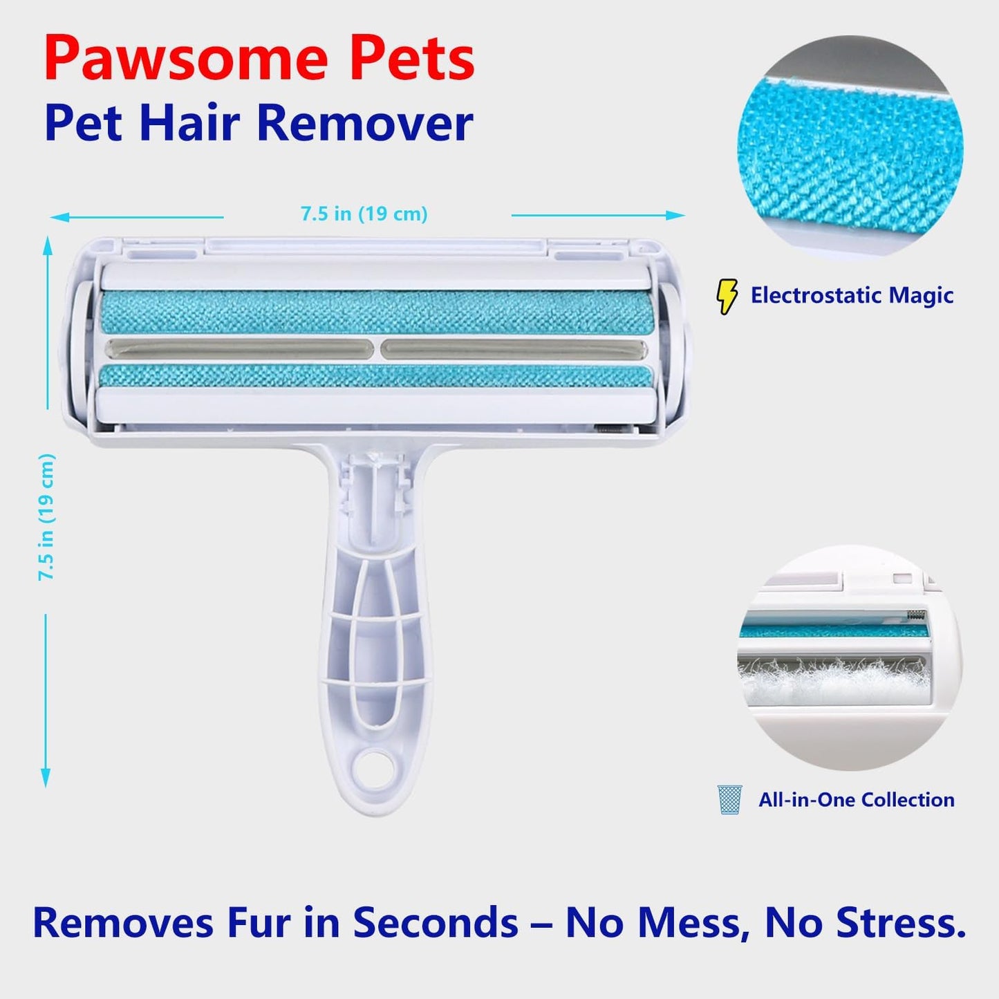 Pawsome Pets Pet Hair Remover Gift Set Reusable Lint Roller Cat and Dog Hair Remover for Furniture, Couch, Carpet, Clothing and Bedding - Portable, Multi-Surface Fur Removal Tool