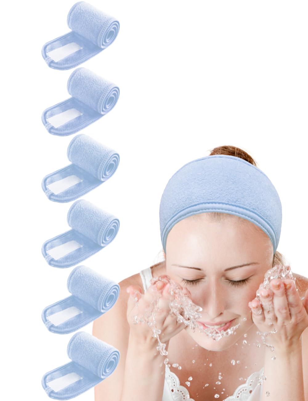 EUICAE Spa Headband Hair Towel Non-slip Stretchable Washable Makeup Facial Treatment Sport Headband for Face Wash Fits All White (Baby blue)
