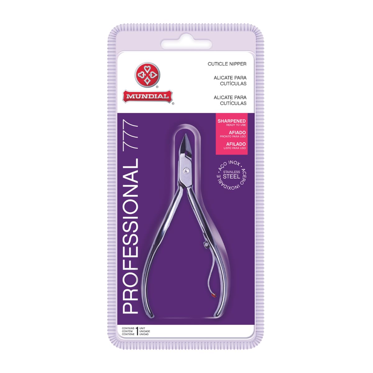 Cuticle Nipper MUNDIAL 777 Professional - Sharpened Nail Care Cuticle Trimmer for Manicure and Pedicure, Longer Stainless Steel Handle