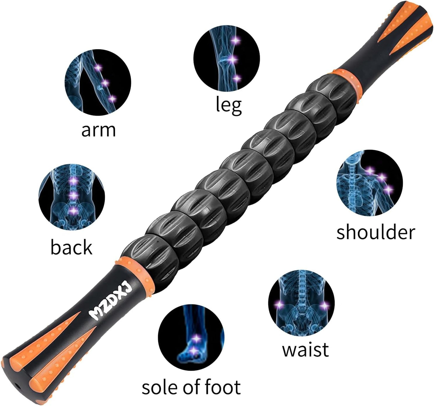 Muscle Roller Stick for Athletes -Roller Massager for Myofascial Pain Relief - Handheld Physical Therapy & Recovery Tool(Orange black-18 inch)
