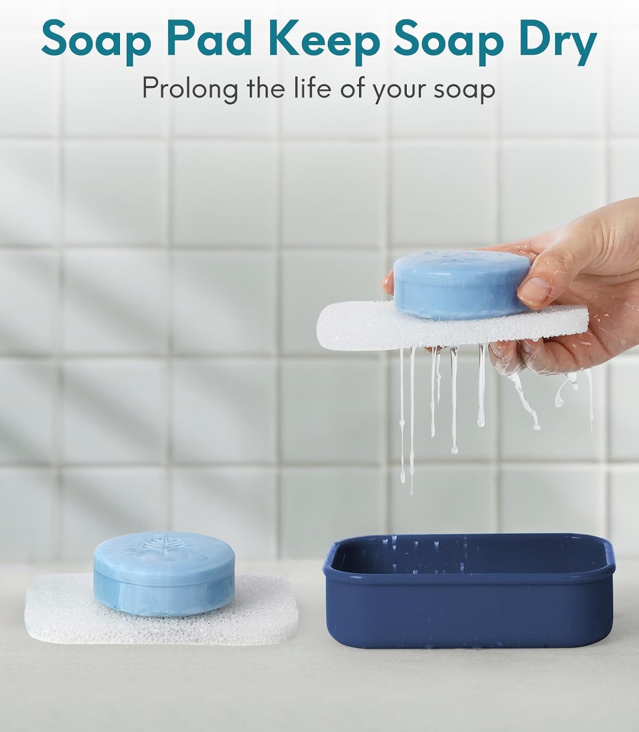 Quatish Solid Shampoo Bar Holder, Large Leakproof Travel Soap Case, Silicone Soap Box with Draining Layer, Enhanced Soap Container, Suitable for Camping, Gym, Bathroom, Outdoor Essentials, Dark Blue