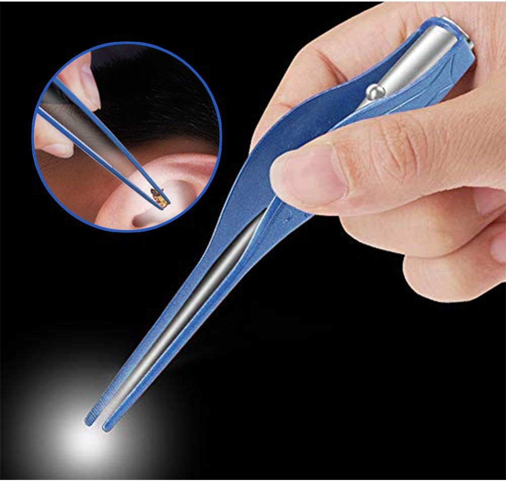 POZILAN Ear Picker Tweezers with LED Light - 8 Pack Ear Wax Removal Tool Cleaner Kit for Kids and Adults, Earwax Spoon Digger & Tweezers for Ear Cleaning Tool Gift Set