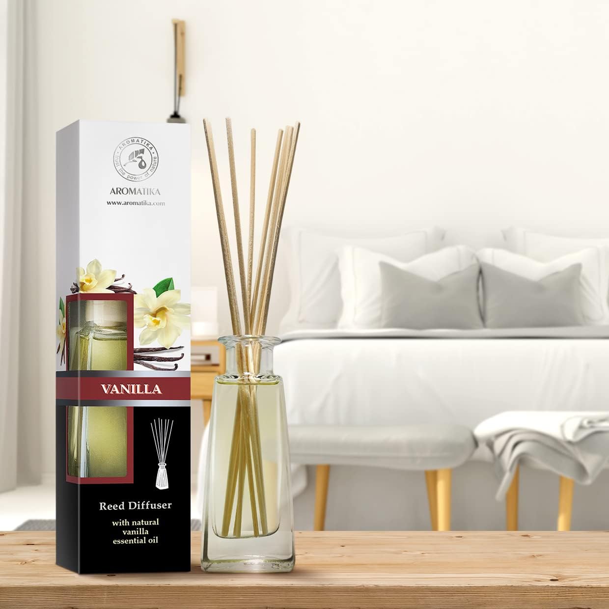 Reed Diffuser with Natural Essential Oil Vanilla 3.4 Fl Oz (100ml) - Scented Reed Diffuser - Gift Set with Bamboo Sticks - Best for Aromatherapy - SPA - Home - Office - Fitness Club