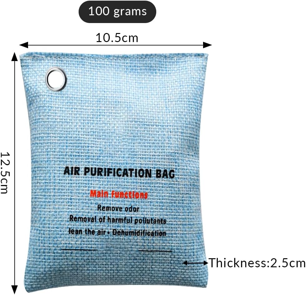 4 Pack charcoal odor absorber,Bamboo Charcoals Air Purifying Bag Charcoals Deodorizer Eliminator for Strong Odors in Car, Closet, Shoe, Basement (100G* 4 Pack Blue, Unscented)