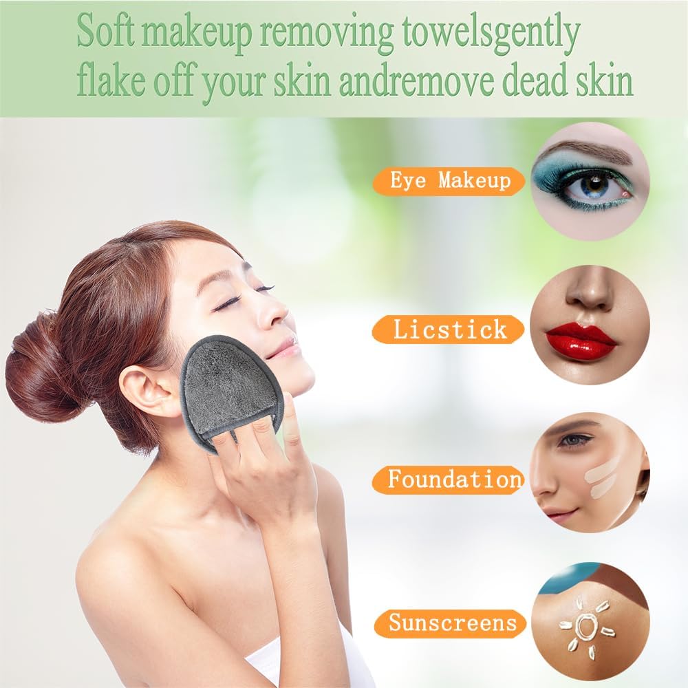 Reusable Makeup Remover Pads Soft Makeup Remover Cloths Washable Facial Makeup Cleansing Pads for Face,Lip,Eyes Grey 12PCS