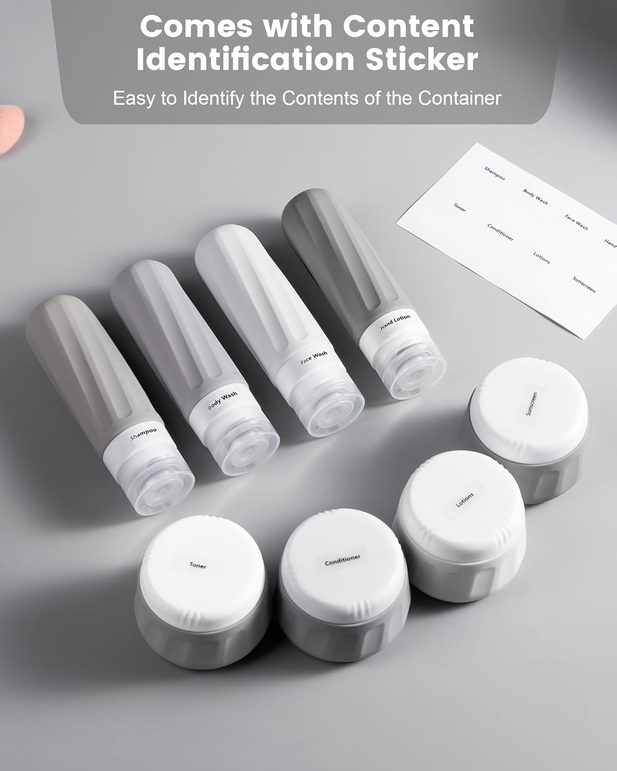 Travel Bottles for Toiletries 8 Pack, Travel Size Toiletries, Tsa Approved Travel Size Containers 3oz, with Travel Essentials Clear Bag, Leak Proof Silicone Squeezable Creams Jars