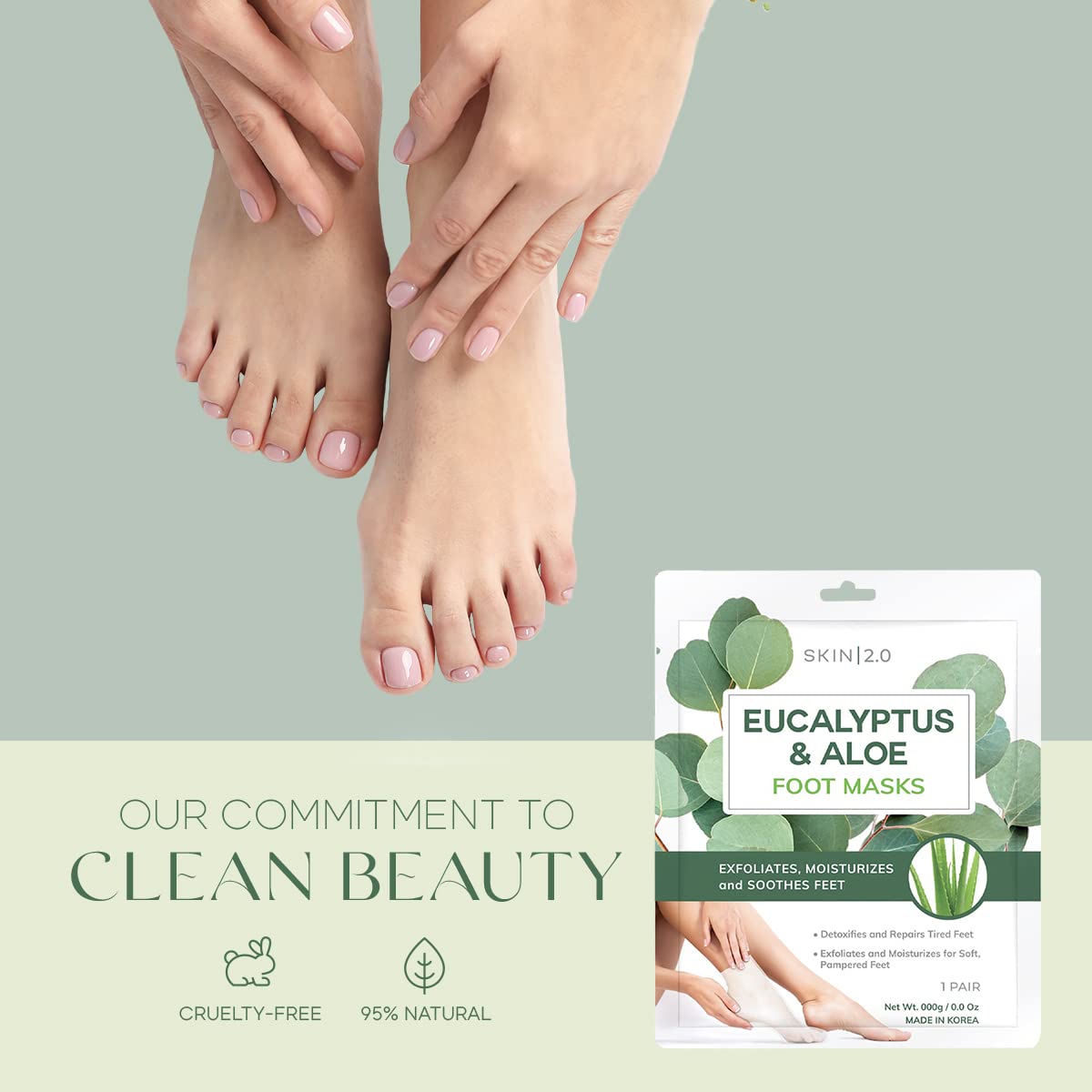 Eucalyptus & Aloe Foot Masks - Moisturizes Tired, Dry & Cracked Feet, Exfoliating & Hydrating - Dermatologist Tested Korean Skincare - Clean Beauty, Cruelty-Free - 3 Pairs