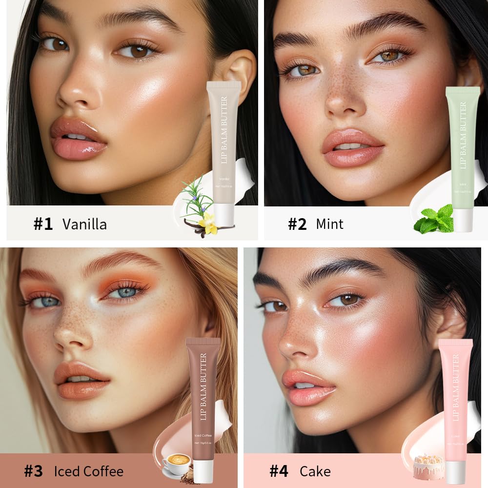 Summer Lip Glossy Butter Lip Balm, Lip Gloss Set, Soothing Lip Skincare, Instant Moisture, Lightweight, Nourish, Hydrate, Moisturizing Tint, Non-Sticky, Long-lasting (Iced Coffee, Large)