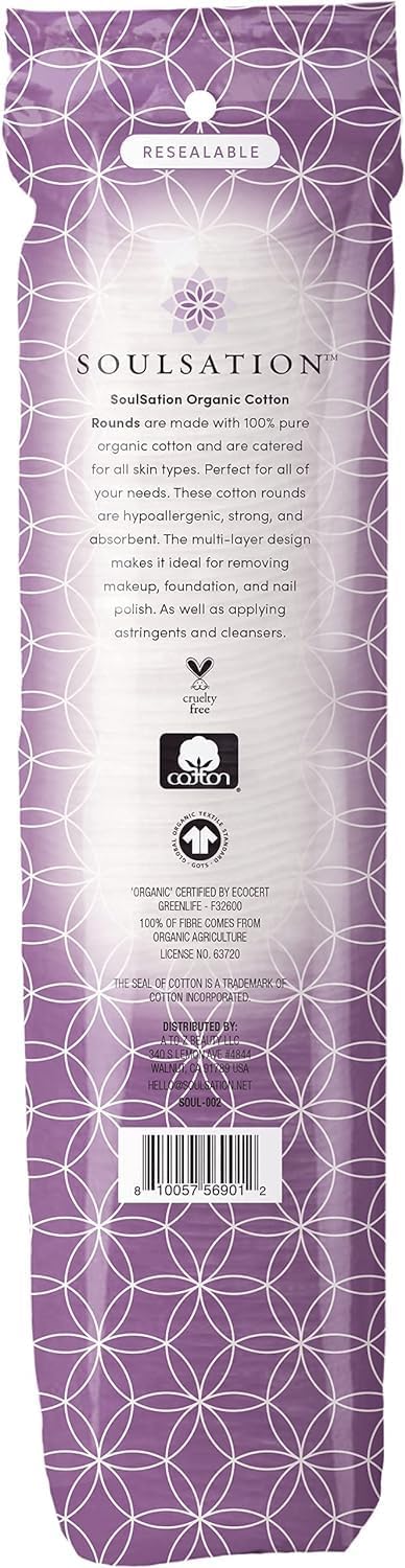 Organic Cotton Rounds, Bulk 1200 Count - Makeup Remover Pads for Face, Lint-Free