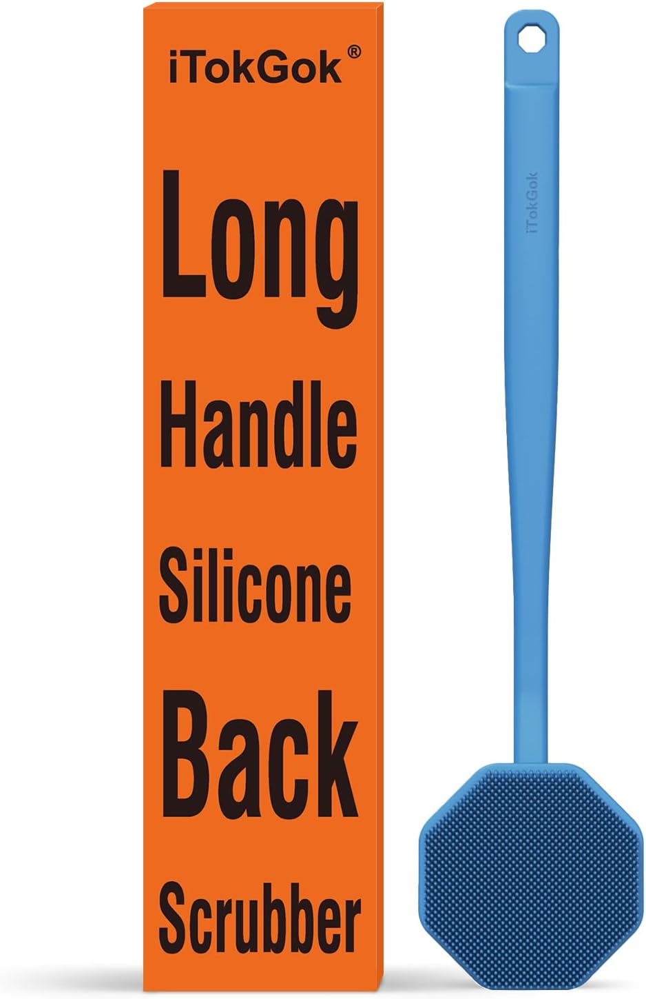 iTokGoK® All New Premium Silver-Infused Silicone Back Scrubber with Long Handle Back Brush for Shower,Back Brush Long Handle for Men and Women,Ergonomic No-Slip Handle, Long-Lasting (Blue)