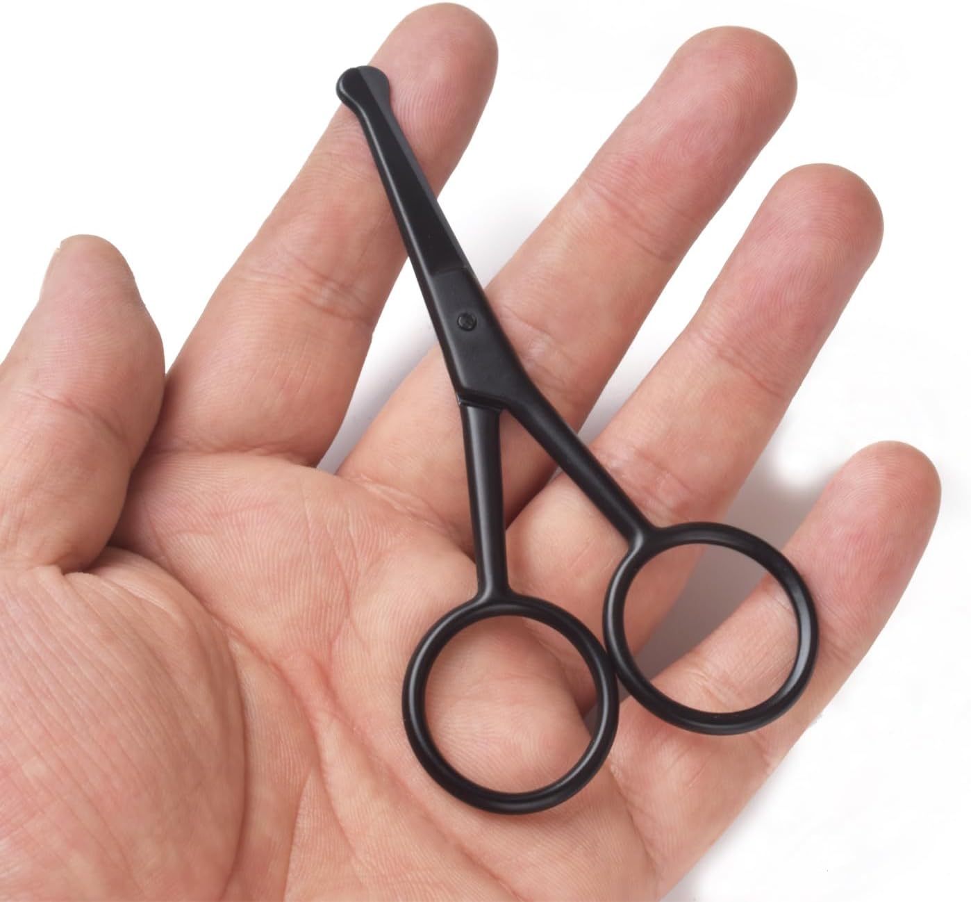 Multicolor Professional Grooming Scissors for Personal Care Facial Hair Removal and Ear Nose Eyebrow Trimming Stainless Steel Fine Straight Tip Scissors 3.9 Inch (Black Safety Head B)