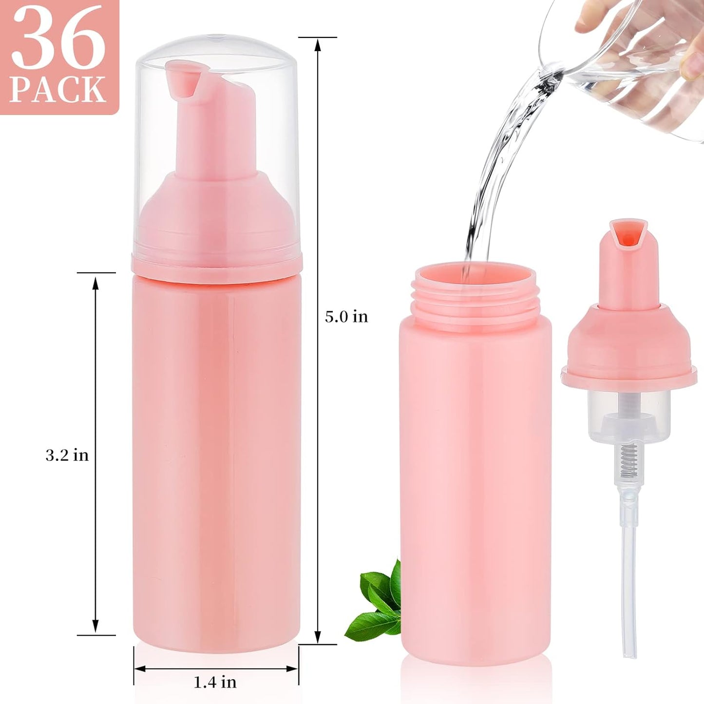 36 pcs 2oz Empty Foam Soap Dispensers Bottle Lash Cleanser Bottles Refillable Cleaning for Shampoo Lotion Hand Sanitizer Cosmetics Castile BPA-Free