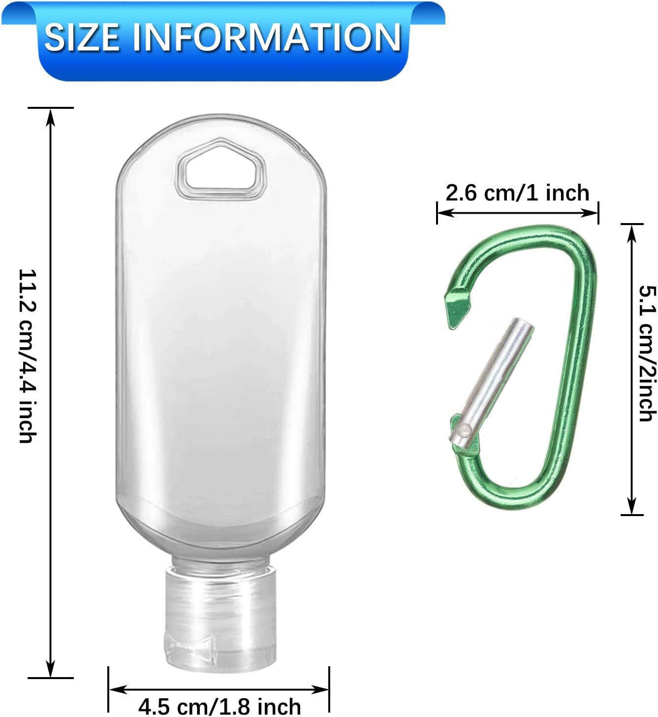 5 Pack Refillable Travel Plastic Bottles Containers with Clip Hand Sanitizer Travel Size Holder with Keychain Empty Bottles for Kids and Adult