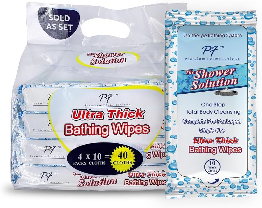 Shower Solutions - Adult Bathing Wipes, Extra Large and Extra Thick (40 wipes (4 Pack))