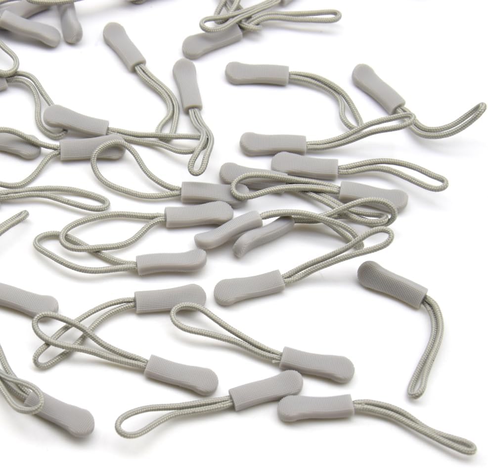 Ruidee 50 Pieces Zipper Pulls Zipper Tabs Zipper Pull Cord Extender Replacement Zipper Pulls for Backpacks, Jackets, Luggage, Purses, Handbags(Light Grey)