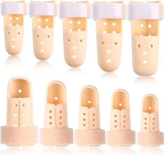 BBTO 10 Pcs Mallet Finger Splint, 5 Sizes Finger Support Brace Stabilizer Straightener Plastic Fingertip Protectors Arthritis Knuckle Immobilization for Thumb Pinky Middle Index Ring(Beige)