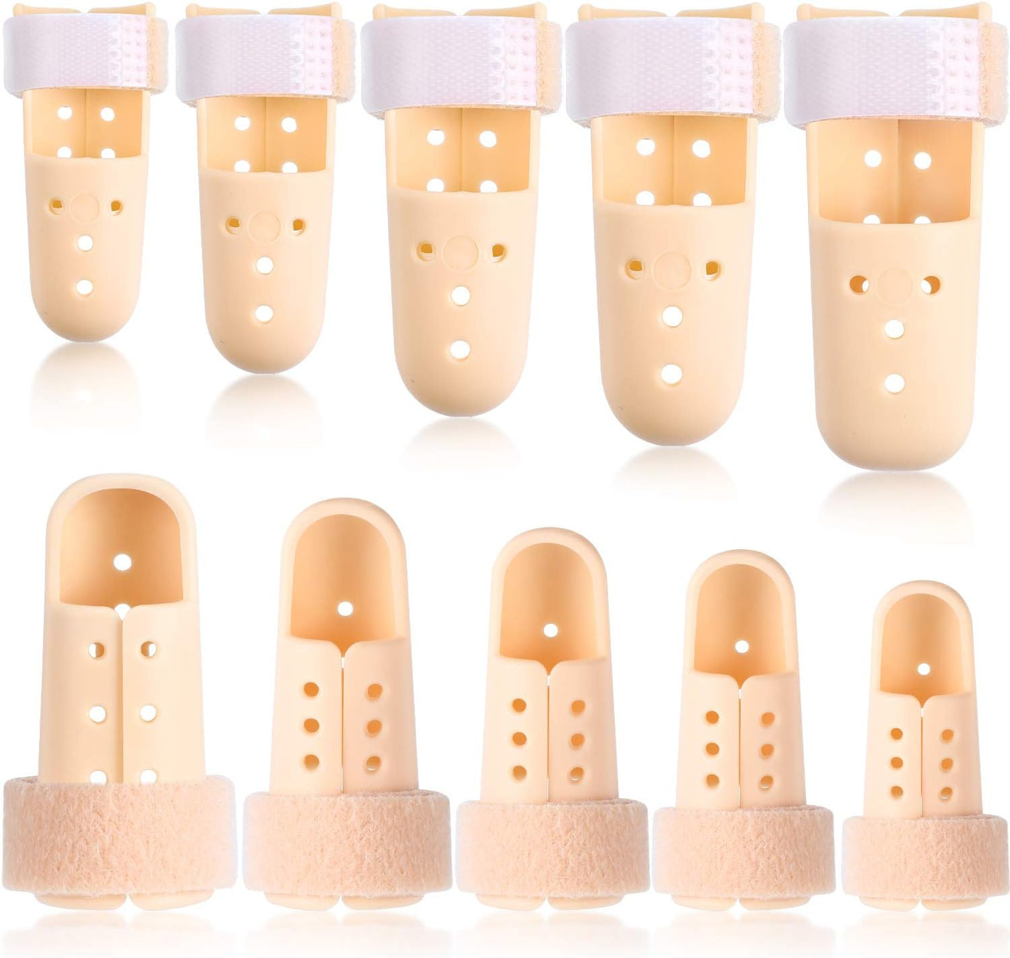 BBTO 10 Pcs Mallet Finger Splint, 5 Sizes Finger Support Brace Stabilizer Straightener Plastic Fingertip Protectors Arthritis Knuckle Immobilization for Thumb Pinky Middle Index Ring(Beige)