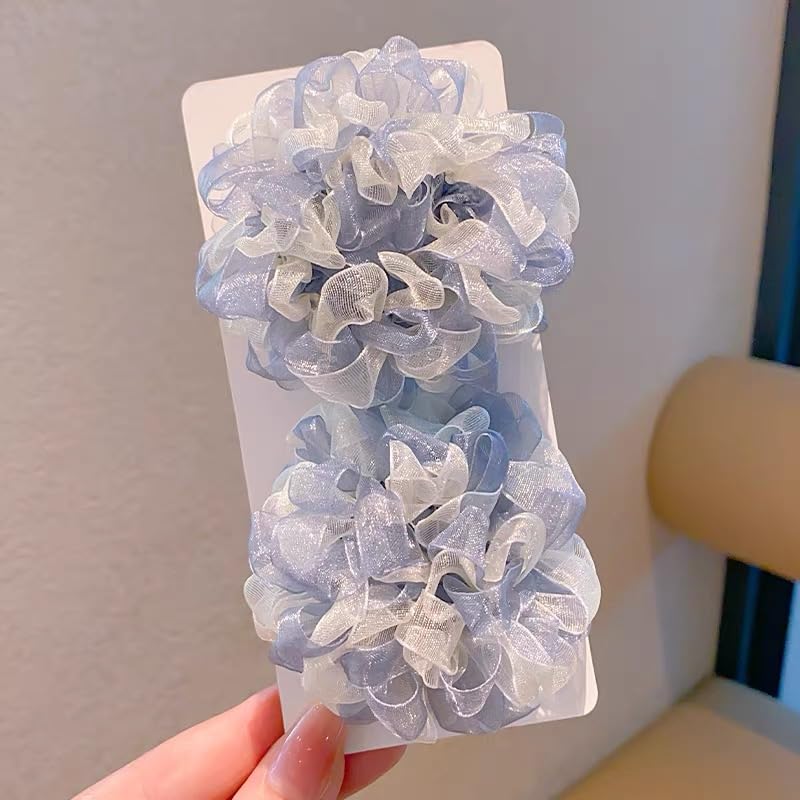 Lemeilleur 10 PCs (5 Pairs) Multicolor Cute Gauzy Elastic Hair Scrunchies for Buns Hair Ties Ponytail holders Band for Girls Kids Cheerleaders Hair Accessories