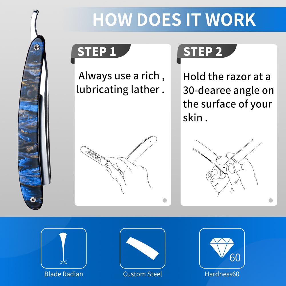 Straight Razor Kit Professional Shave Ready for Men Barber,Straight Edge Razor Carbon Steel Sharp Shaver with Shaving Strop Brush Shaving Cream for Men Home &Grooming Using