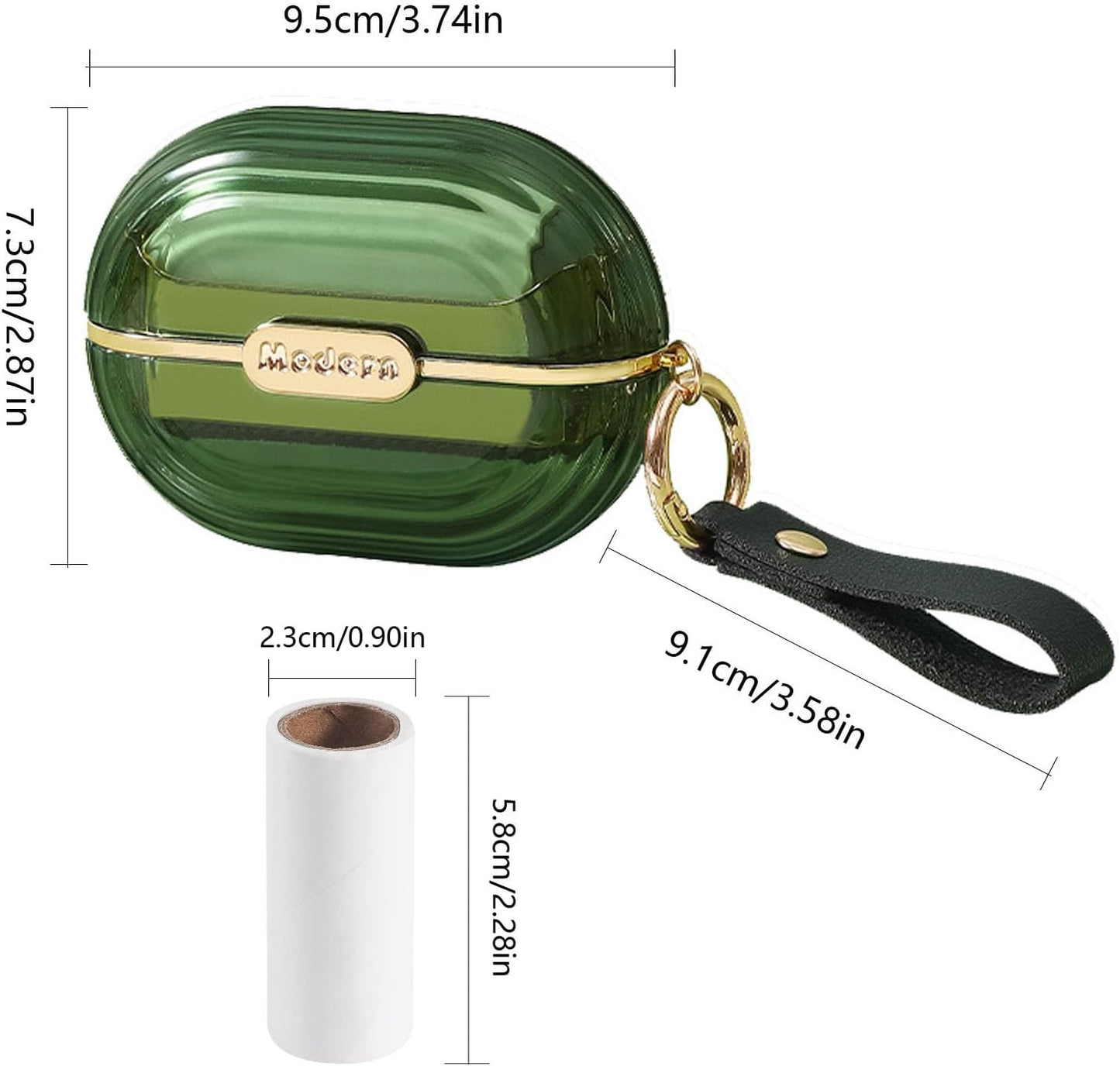 Handy Double-Sided Travel Lint Roller with Hand Strap, 7-Fill Luxury Clothing Bag Dust Fluff Adhesive Reusable Mini Extra Adhesive Dog Cat Pet Adhesive, Small Pocket Reusable Lint (Green)