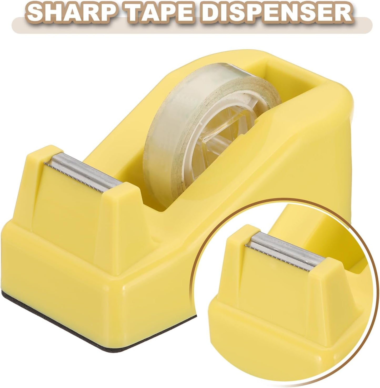 PATIKIL 2pcs Tape Dispenser Desk, Small Tape Dispenser Cute Desktop Dispenser Holder for Tape Office Desktop, Yellow Orange