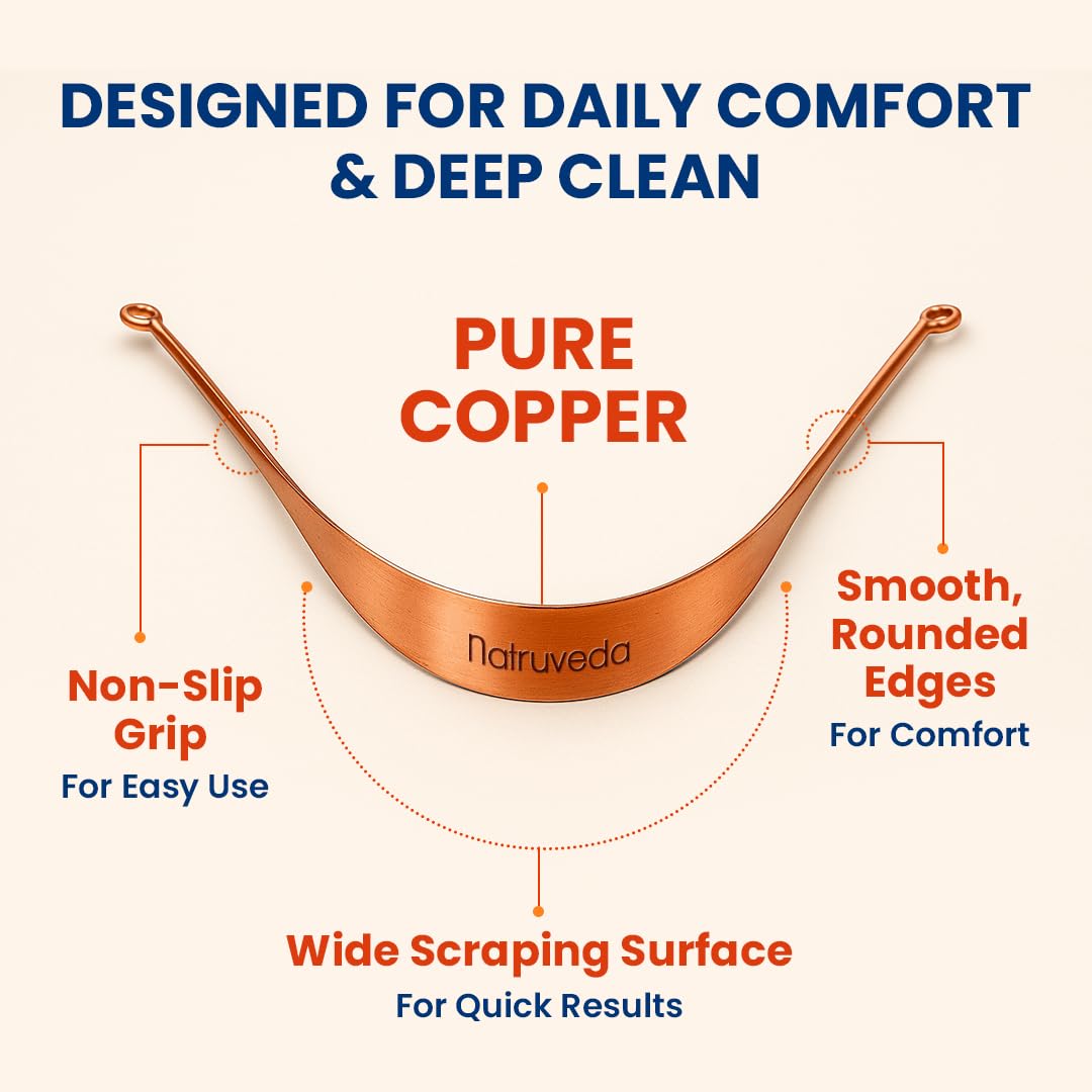 Copper Tongue Scraper - Metal Oral Hygiene Tool for Kids, Reusable Mouth Scraper & Cleaner, Premium Copper Design, Fresher Breath & Debris Removal, Travel-Friendly, USA-Based Seller - 4-PACK