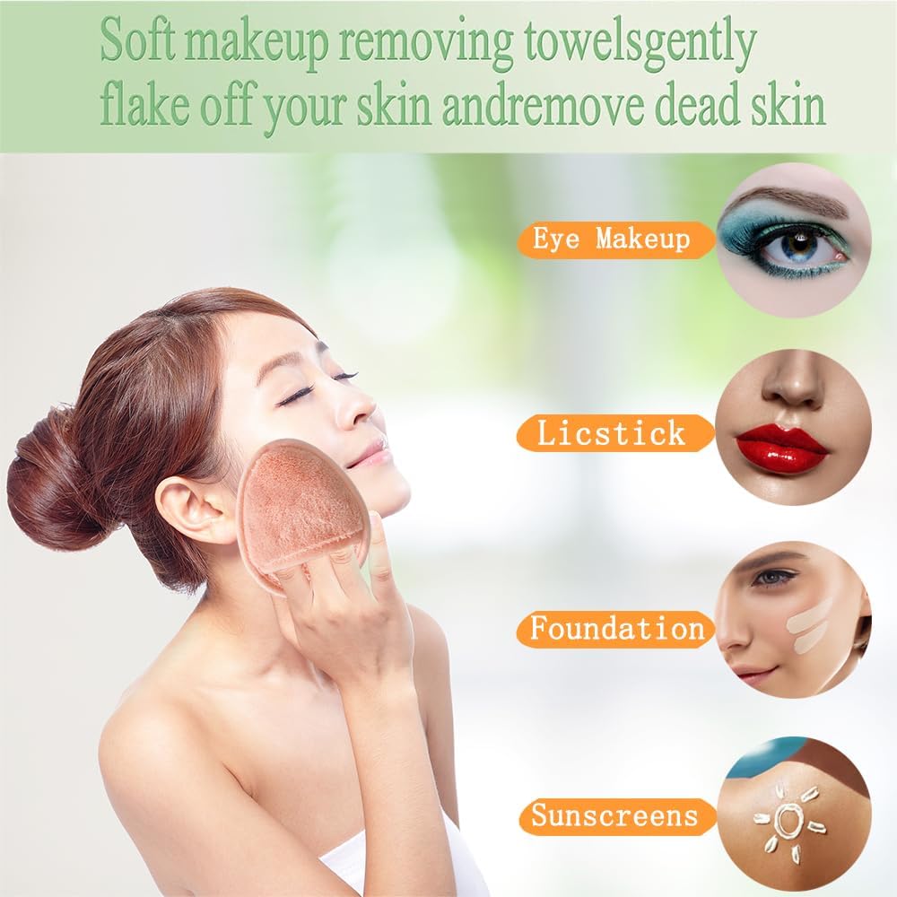 Reusable Makeup Remover Pads Soft Makeup Remover Cloths Washable Facial Makeup Cleansing Pads for Face,Lip,Eyes Orange 6PCS