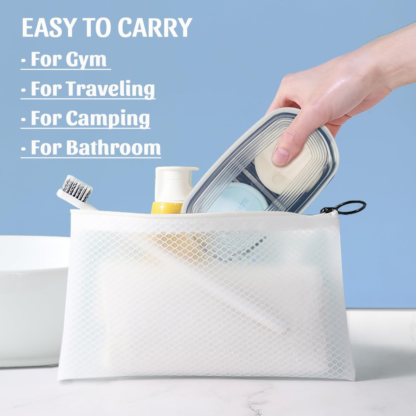 OZNER Clear Travel Soap Case Compatible with Kitsch - Leak-Proof Multi-Use Soap Holder with Draining Layer for Shampoo Bars, Gym, Travel & Camping(Transparent White,1 Pack)