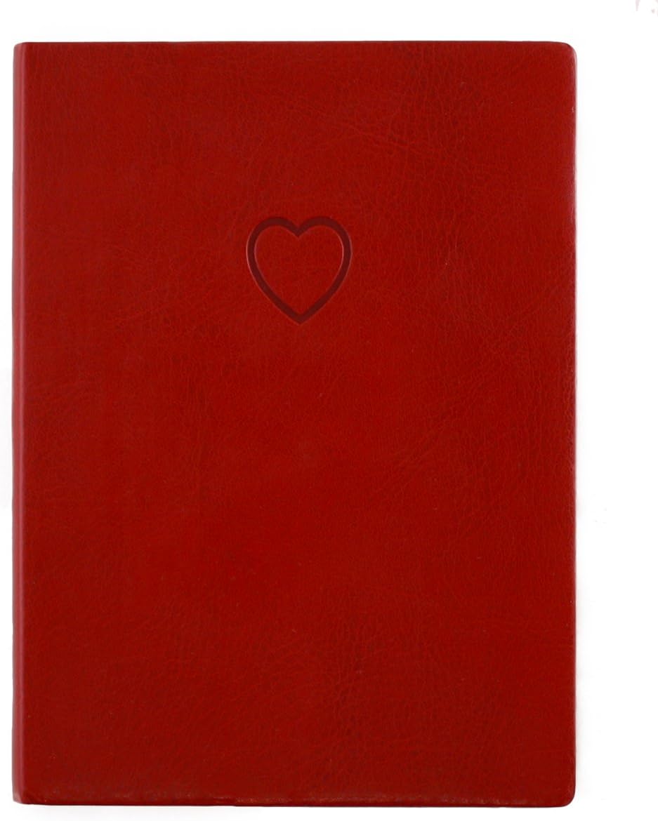 WORLD TRAVELER Eccolo Red Embossed Heart Writing Journal Notebook, 256 Lined Pages, Flexible Faux Leather Cover, 5-x-7-inch