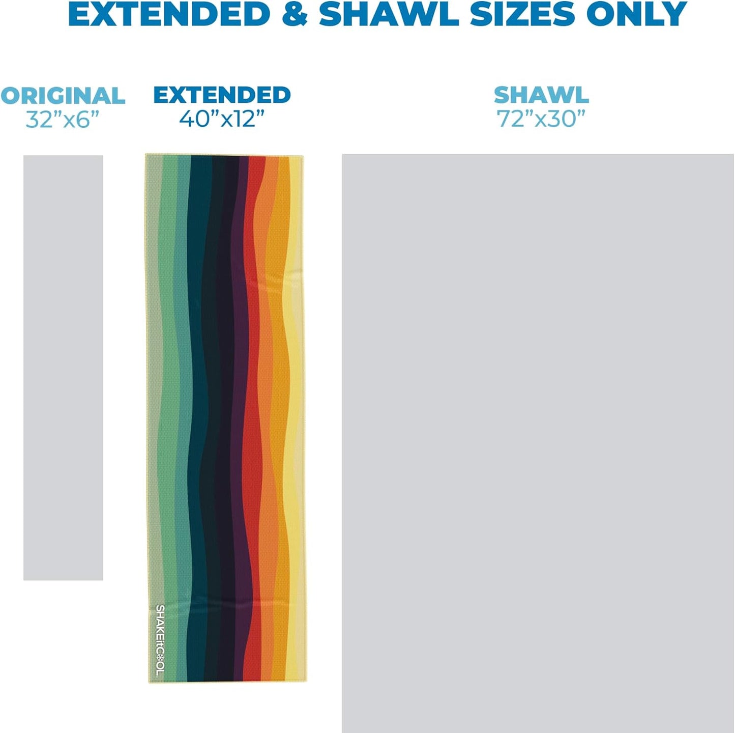 SHAKEitCOOL Extended Size Cooling Towel – Be Cool in Style - Heat Relief, Soft, Lightweight, Sun Protection, Easy Clean - Perfect for Biking, Hiking, Running, Yoga, Golf, Gardening - Sunset Wave M