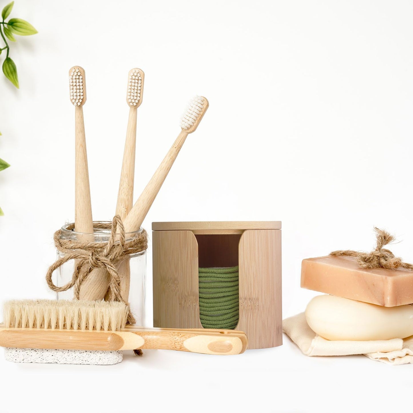 Reusable Cotton Rounds 20Pcs - 100% Natural Bamboo Cotton Pads for Face, Makeup Remover with Laundry Bag and Bamboo Holder (Green)