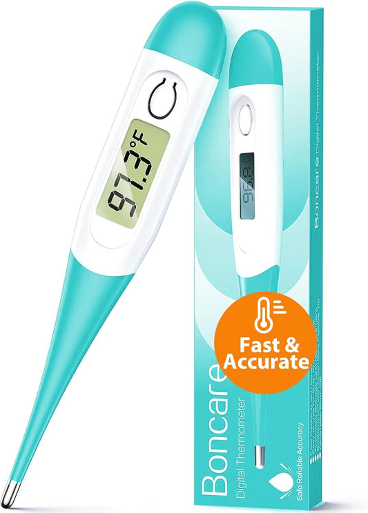 Boncare 10 Seconds Oral Thermometer for Adults and Kids - Accurate & Safe Rectal Thermometer for Baby with Fever Alarm, Digital Thermometer (Blue Green)