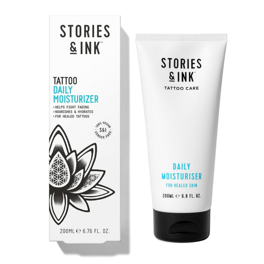 Stories & Ink Tattoo Care | DAILY MOISTURIZER for healed skin - with Advanced UV Ink Protection to Prevent Tattoo Fading, Protects & Hydrates Healed Tattoos, 200 mL / 6.8 Fl Oz