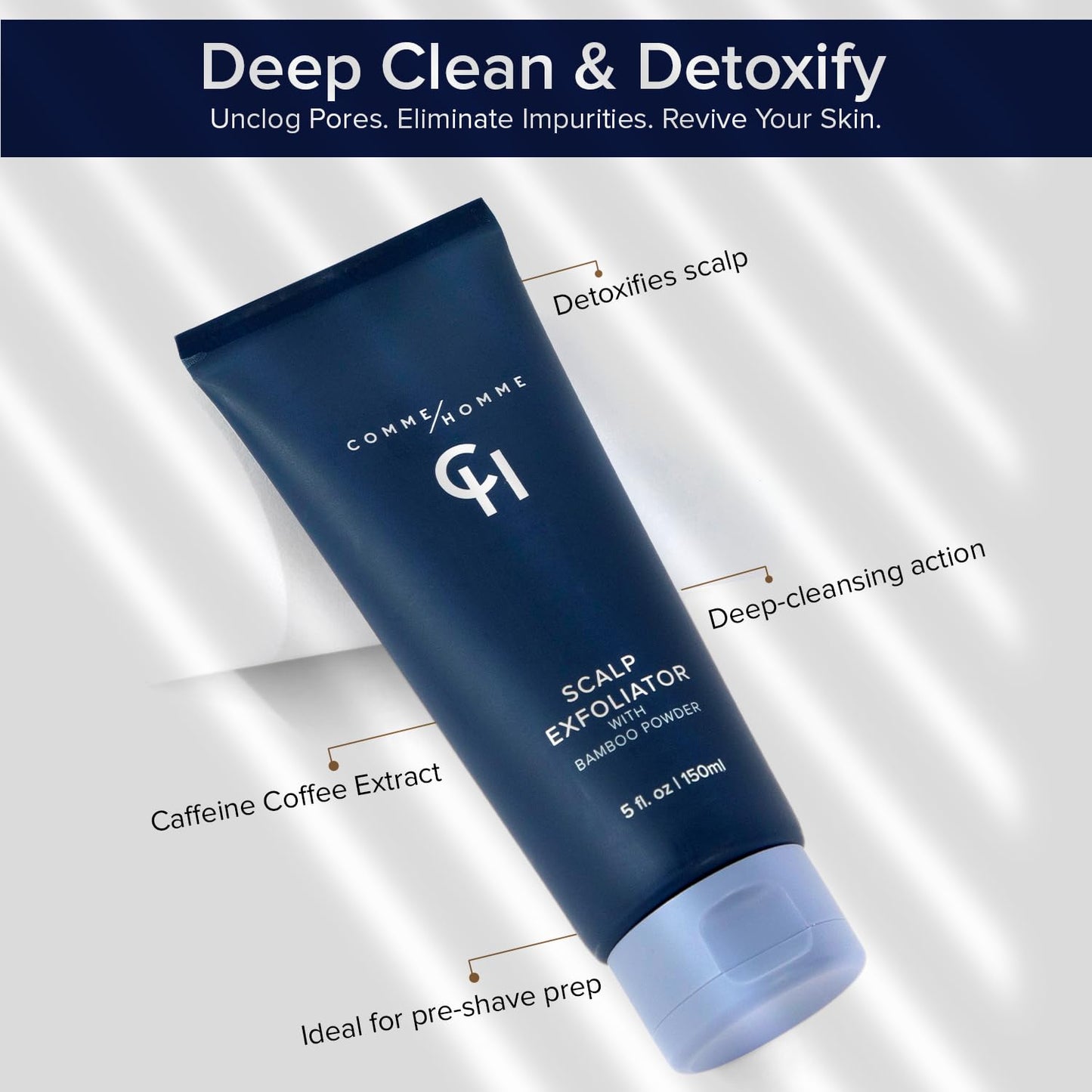 Comme Homme Scalp Exfoliator for Bald Men – Pre-Shave Scalp Scrub with Bamboo Stem Powder, Glycolic Acid, Aloe Leaf Juice & Caffeine – Removes Dead Skin Cells & Impurities – 5 fl oz/150 ml (Pack of 2)