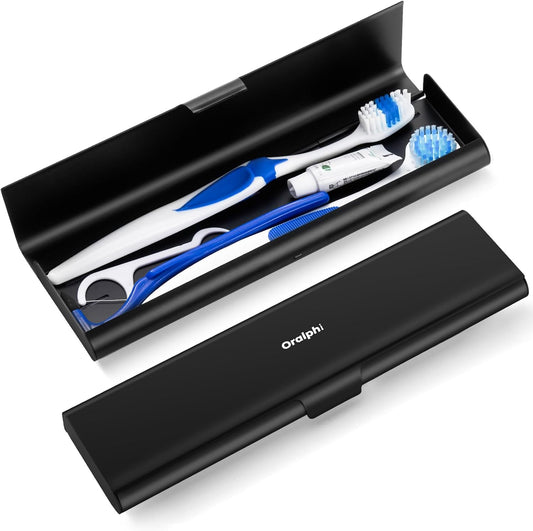 Wider Aluminum Toothbrush Travel Case, Portable Travel Toothbrush Holder, Durable Manual Toothbrush Box Container for Traveling, Bathroom, Camping, Business Trip, Black