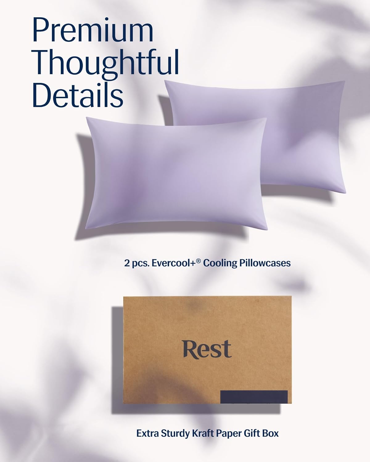 REST® Evercool®+ Cooling Pillowcases King - 2 Pillowcases for Sensitive Skin, Silver Infused Fabric for Hygienic Sleep, Silky Smooth for Curly Hair, High Elastic for Snug Fit (19x35 inches)