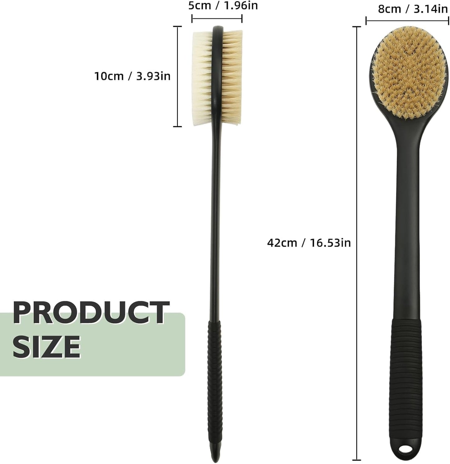 VANZAVANZU 17 Inch Anti-Slip Long Handle Back Scrubber for Shower – Dual-Sided Shower Brush and Shower Back Scrubber with Soft & Stiff Bristles for Wet or Dry Use (Black)