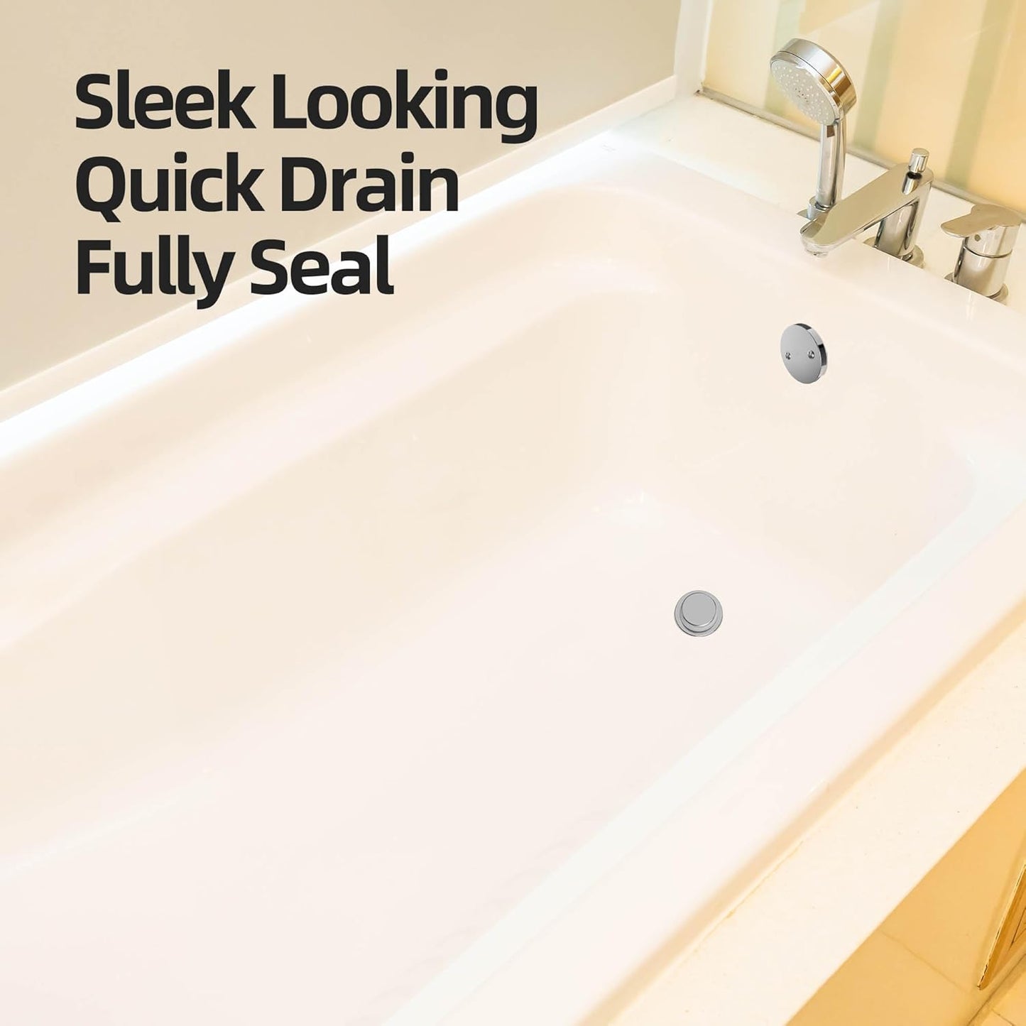 Chrome Plated Tub Drain Kit with Hair Catcher, Premium Brass Tip-Toe Bathroom Tub Drain Replacement and 2-Hole Overflow Faceplate, 11.5/16 UNC Bathtub Drain Stopper Assembly