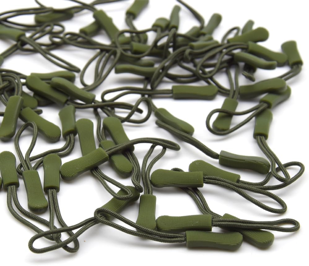 Ruidee 50 Pieces Zipper Pulls Zipper Tabs Zipper Pull Cord Extender Replacement Zipper Pulls for Backpacks, Jackets, Luggage, Purses, Handbags(Military Green)