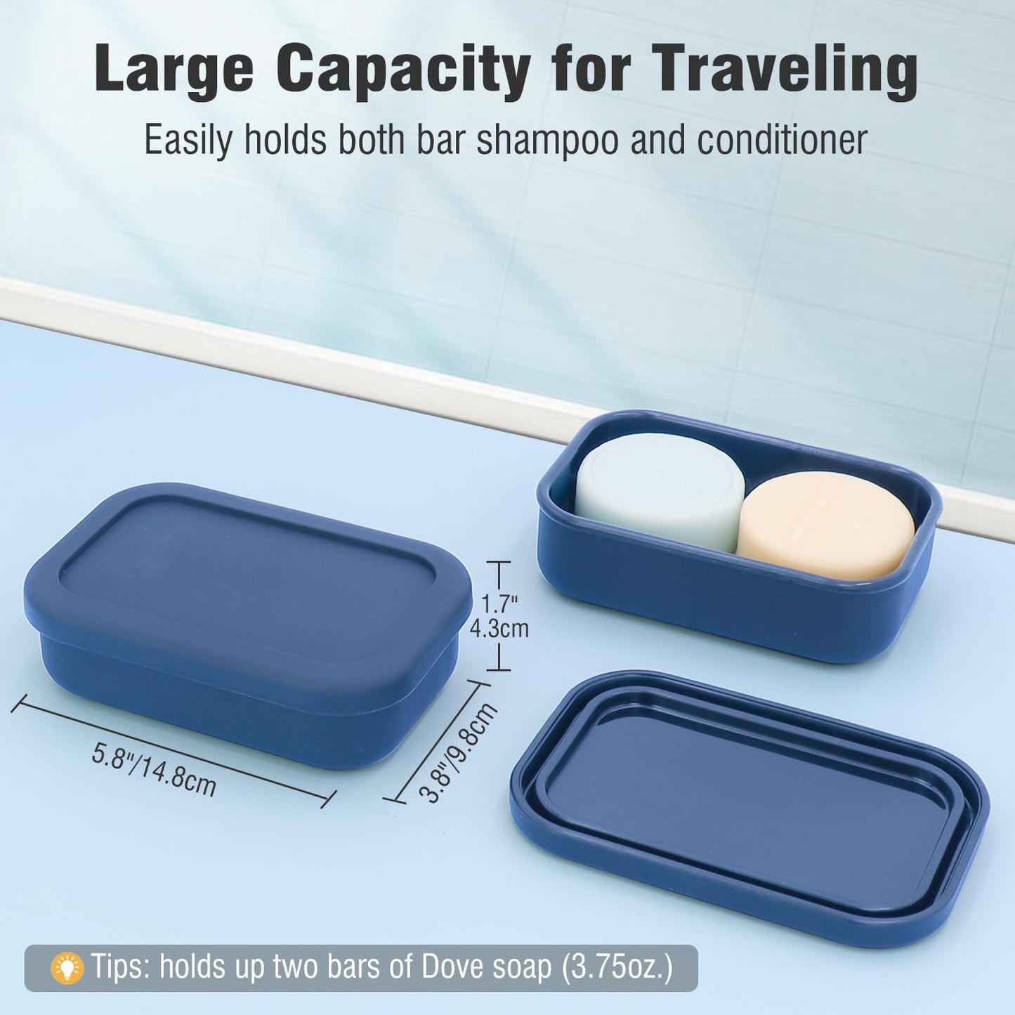 Enhanced Leak Proof Travel Soap Case, AIMAIAIMAI Silicone Soap Container with Draining Layer, Portable Bar Soap Holder for Bathroom, Camping, Gym, Easy to Clean (Blue)