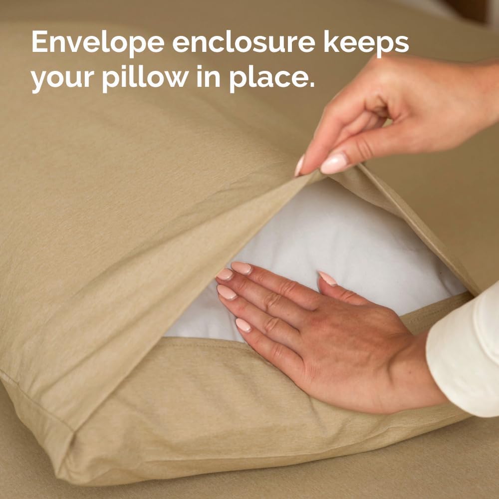 King Pillow Cases Set of 4 - Ultra Soft Hotel Quality Pillowcase Covers - Comfy, Cozy & Wrinkle Free - Shrinkage and Fade Resistant - Machine Washable Pillow Protectors - 4 Piece Set - Heathered Tan