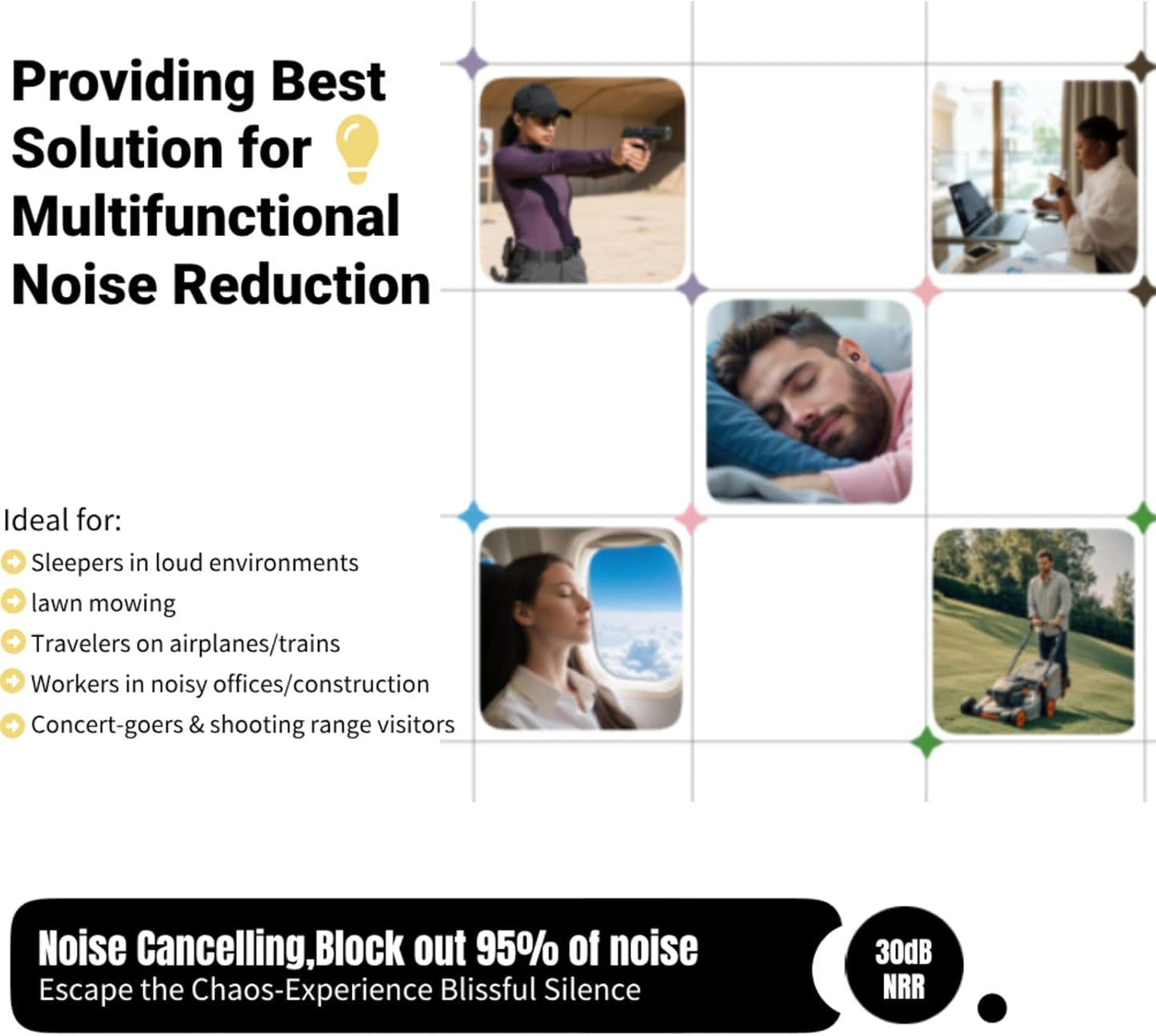 30dB Noise Cancelling Ear Plugs for Sleeping - Reusable Silicone Earplugs for Adults & Kids, Soft Ear Protection for Snoring, Concerts, Lawn Mowing, Travel & Work (6 Ear Tips with Case, Violet)