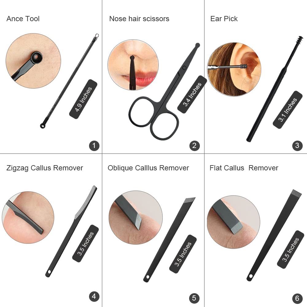 ZIZZON Manicure Set 18 in 1 Professional Pedicure Set Nail scissors Grooming Kit with Leather Travel Case (Black/Red)