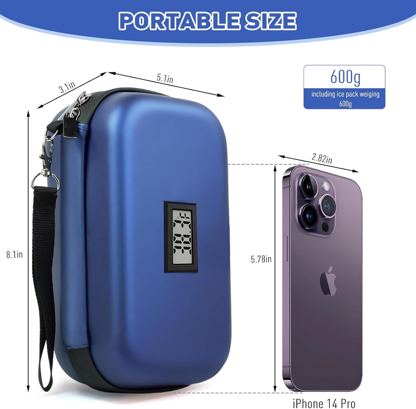 Insulin Cooler Travel Case TSA Approved | Digital ℉ Display & 24H Cooling (2 × 180g Ice Packs)