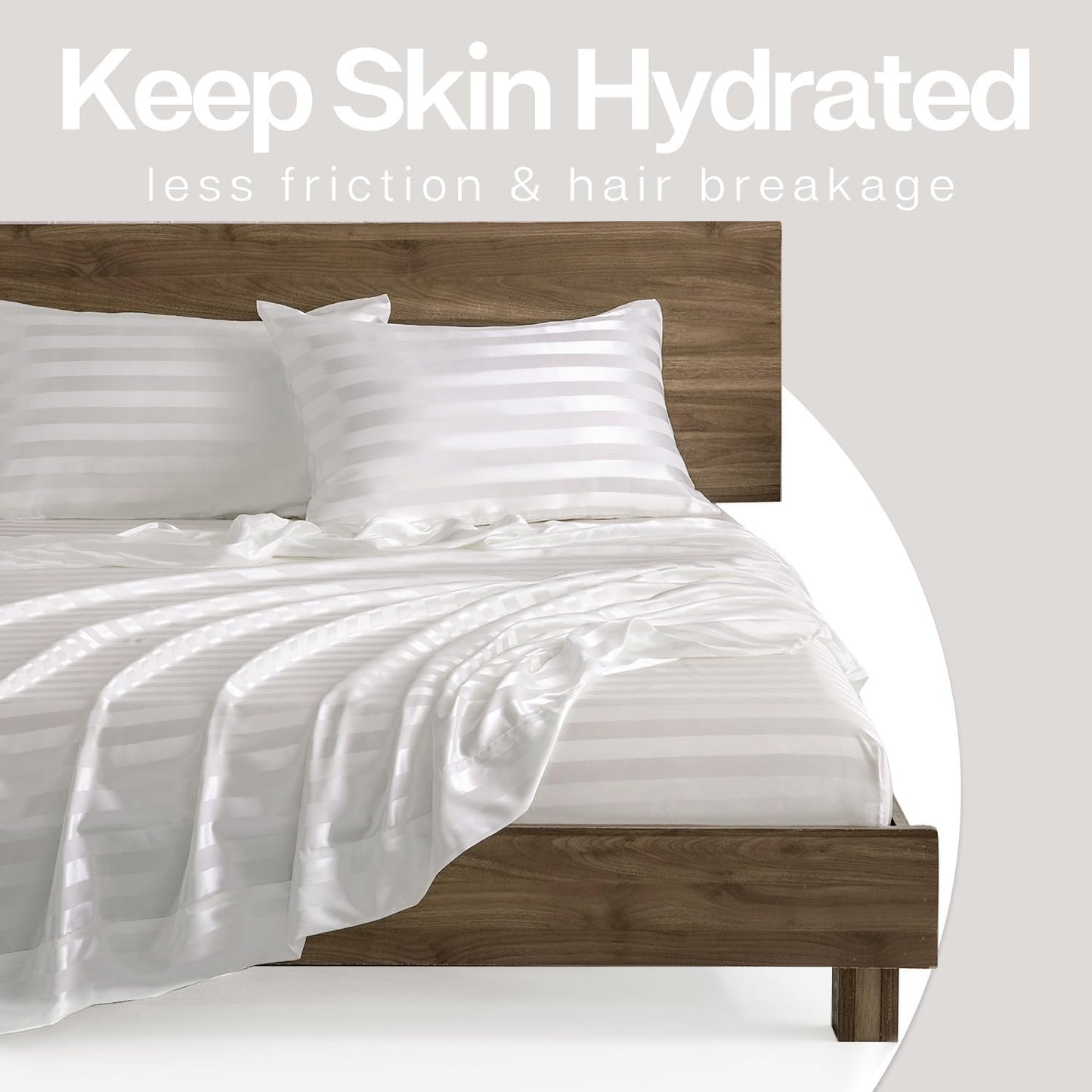 MR&HM Satin Pillowcase for Hair and Skin, Silk Satin Pillowcase 2 Pack, King Size Pillow Cases Set of 2, Silky Pillow Cover with Envelope Closure (20x36, Ivory Striped)