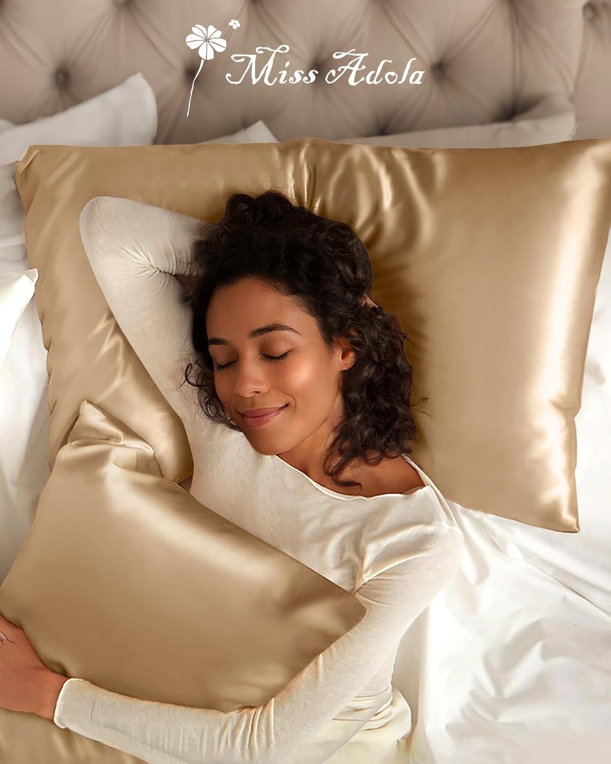 Silk Pillowcase 2 Pack - Pillow Cases King Set of 2 Size 20" x 36" for Hair and Skin Smooth Soft Breathable with Hidden Zipper Cooling Pillow Covers for Women, Champagne