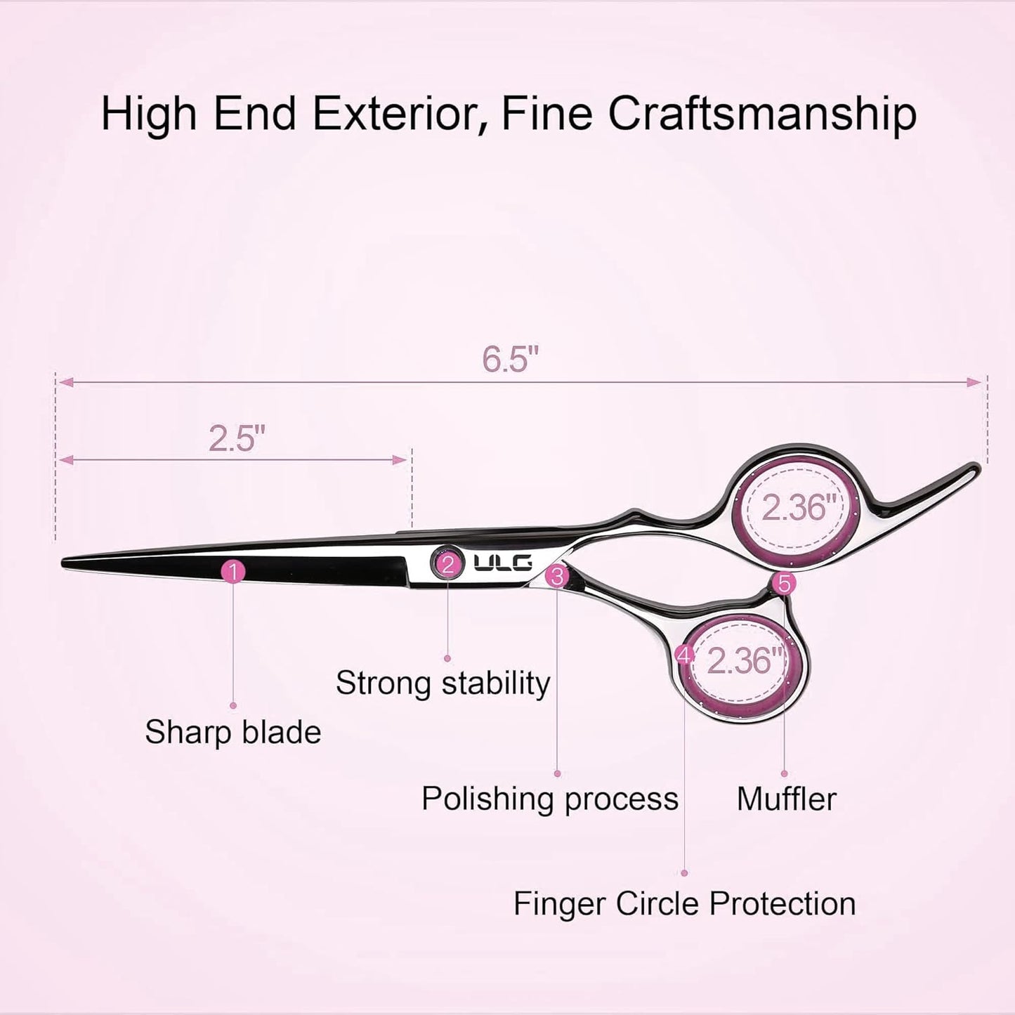 Hair Cutting Scissors Thinning Shears Kit ULG Professional Hairdressing Texturizing Salon Razor Edge Scissor Japanese Stainless Steel 6.5 inch Pink