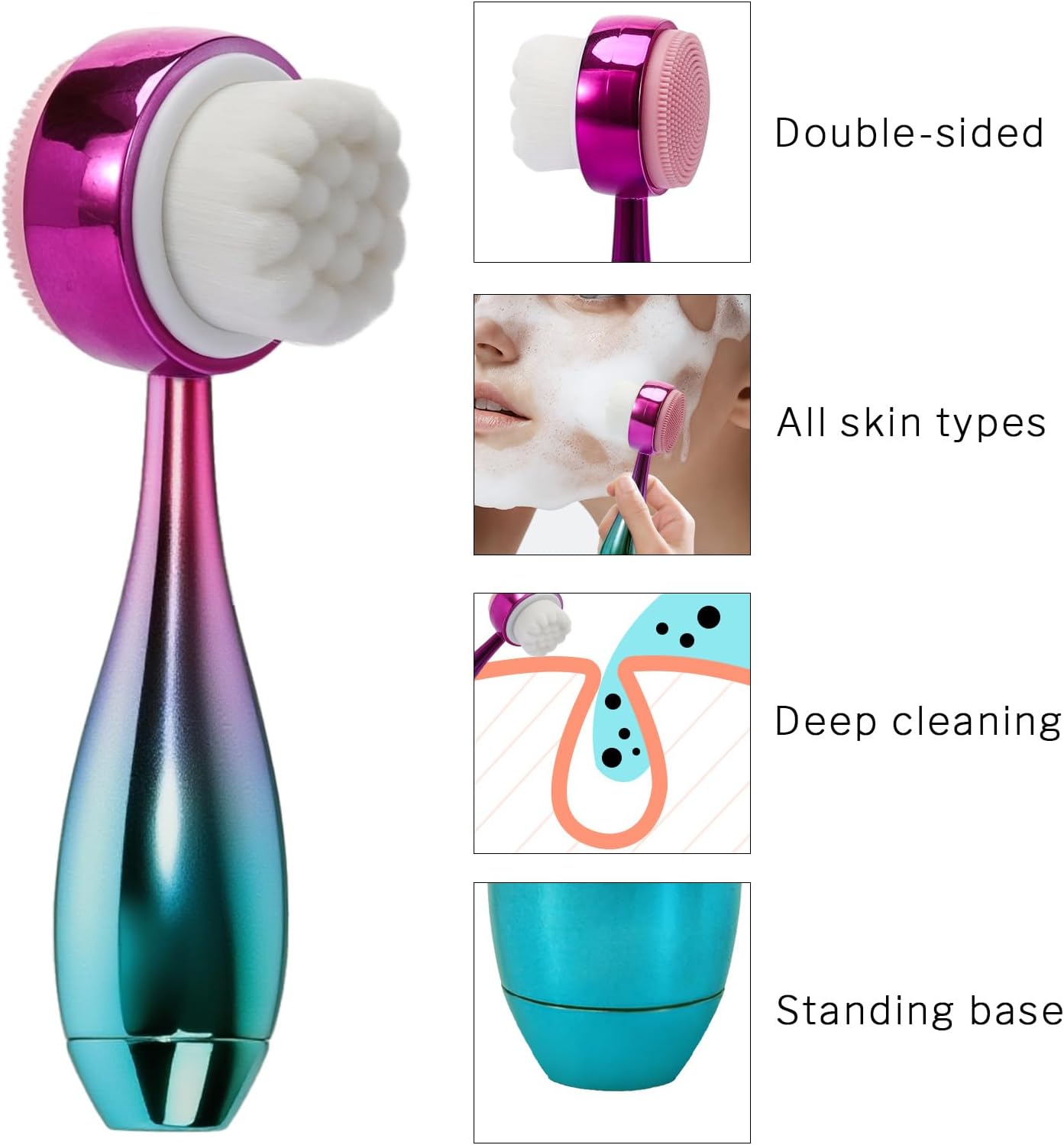 Face Brush 2 in 1, Facial Cleansing Brush Double Sides, Facial Exfoliation Scrub Brush Silicone Manual Face Scrubber Brush for Gentle Deep Pore Cleansing, Skincare (Green, 2 Pack)