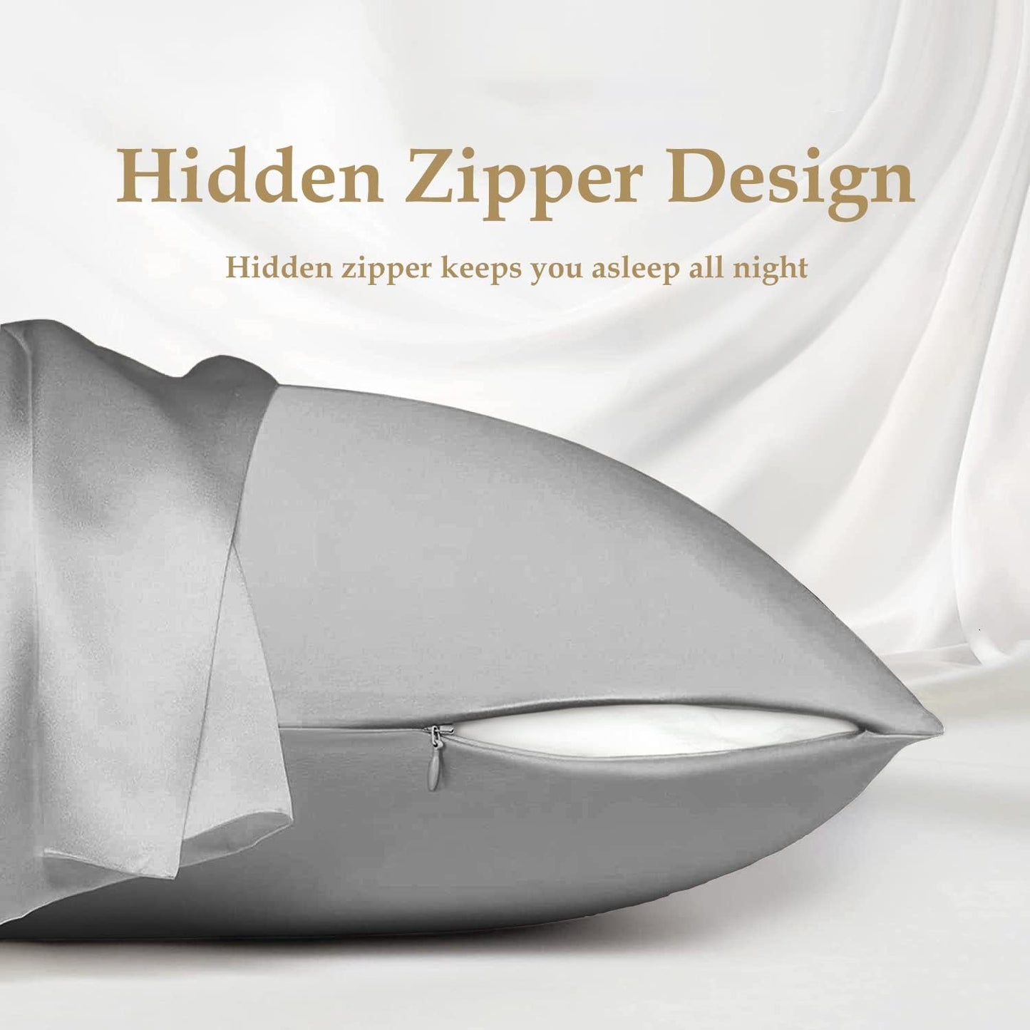 INSSL Silk Pillowcase for Women, Mulberry Silk Pillowcase for Hair and Skin and Stay Comfortable and Breathable During Sleep (Queen, Grey)